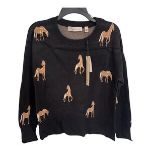 Catherine Malandrino Womens Horse Intarsia Crewneck Sweater Black Large MCT44304